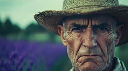 Fototapeta premium Portrait of a rural resident symbolizing connection to nature and traditional living, suitable for rustic and pastoral-themed designs