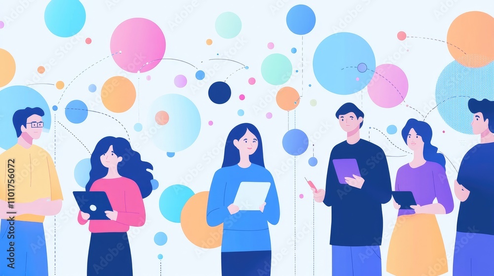 Aufkleber diverse people interacting with technology and data visualization elements