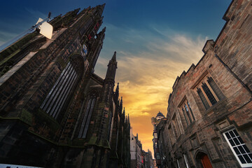 Edinburgh , Scotland - November 26, 2024: The Royal Miles Street in the heart of Edinburgh old towns.