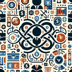 Flat Minimalist Seamless Tiles Intertwined Currency Discount Icons for Modern Business Backgrounds