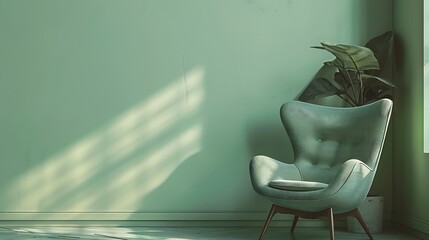 A chic lounge chair with a unique design against a solid light green wall