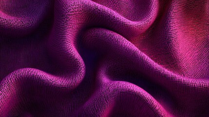 Organic cotton fabric, closeup of texture. Vibrant purple fabric texture showcasing elegant ripples and rich color gradients.