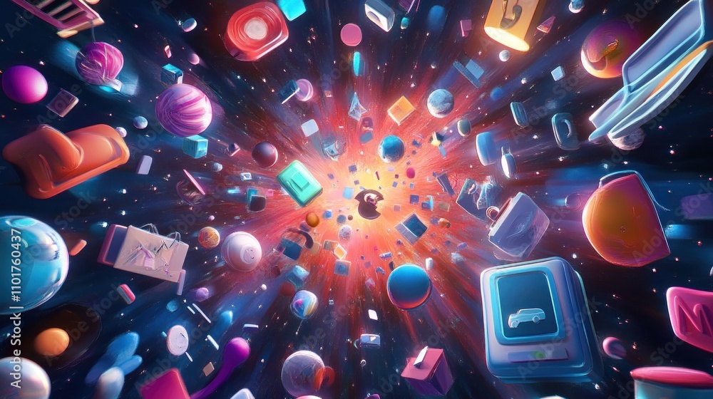 Poster abstract cosmic explosion of colorful geometric shapes