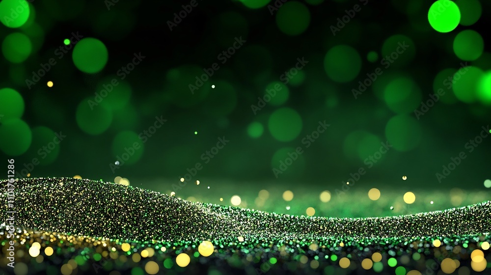 Poster mesmerizing green bokeh lights on blurred abstract background