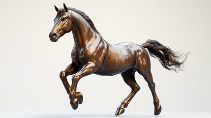 Obraz premium 3D horse statue, bronze in color with a white background. Hover over the link to view images