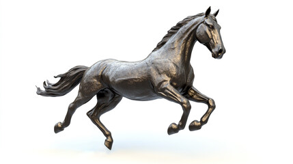 Fototapeta premium 3D horse statue, bronze in color with a white background. Hover over the link to view images
