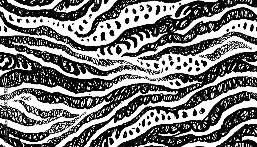 Poster wavy and swirled brush strokes seamless pattern with bold curved lines and dynamic squiggles. an art