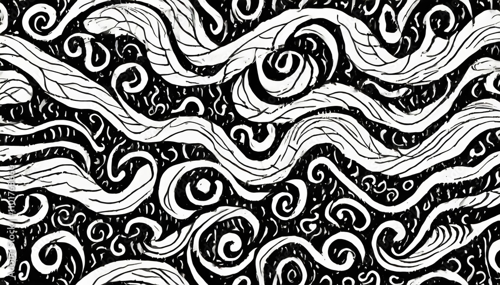 Poster wavy and swirled brush strokes seamless pattern with bold curved lines and squiggles. modern abstrac