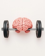A brain-shaped dumbbell symbolizes the importance of mental fitness alongside physical strength.
