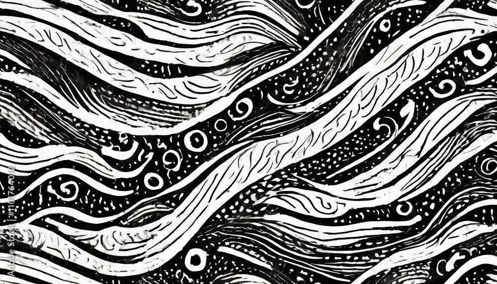 Poster abstract seamless pattern with wavy, swirled brush strokes and bold curved lines. features artistic 