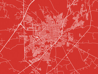 Christmas Map of Tepatitlan de Morelos, Mexico in Snowy White on Festive Red Background.