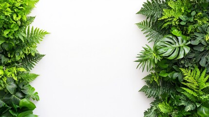 Lush Vertical Garden on White Background Showcasing Sustainable Modern Design