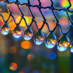 Raindrop reflections colorful urban landscape nature photography vibrant environment close-up view visual serenity