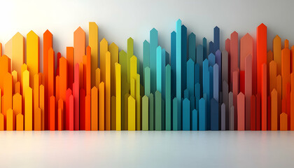 Colorful abstract cityscape of various heights and shades.