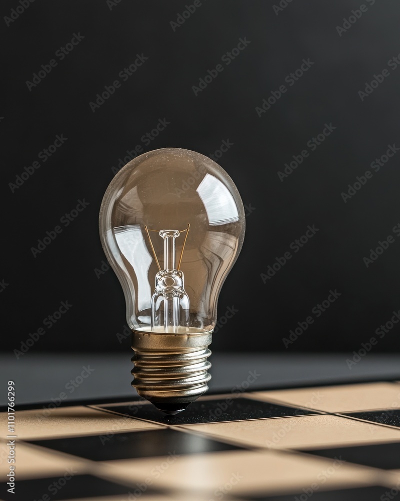 Poster a light bulb is positioned above a chessboard, symbolizing ideas and strategy in a thought-provoking