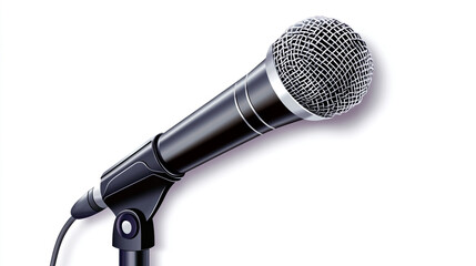 A microphone on a stand, isolated on a white background with a metallic chrome texture
