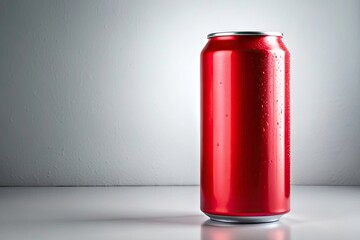Refreshing Red Drink Can on Clean White Background - Perfect for Beverage Advertising and Product Display