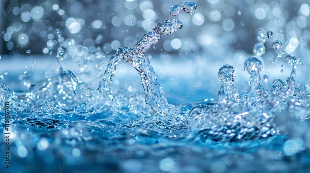 Poster close-up of dynamic water splash with bokeh lighting