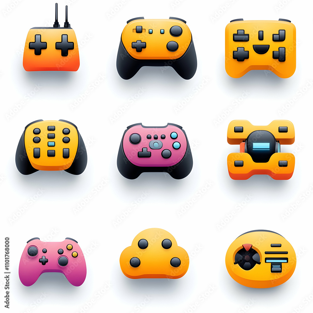 Poster nine colorful 3d game controller icons.
