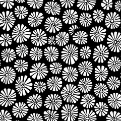 A vibrant pattern of white flowers on a black background, ideal for textiles, wallpapers, or greeting cards, This graphic design adds a touch of elegance and modernity to various projects,