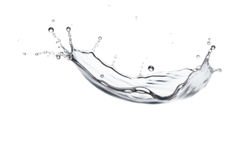 An isolated close-up of a water droplet splashing off the surface, with precise detail of the splashing motion, isolated on white background