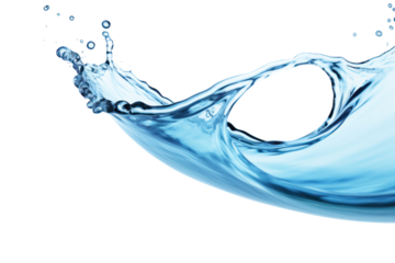 An isolated close-up of a water droplet splashing off the surface, with precise detail of the splashing motion, isolated on white background