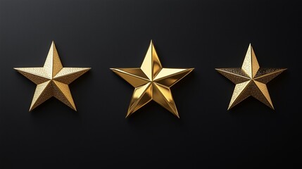 Obraz premium Three gold 3D stars with textured surfaces displayed on a black background