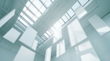 Naklejka premium Art gallery of BLANK White art frames hanging from the ceiling