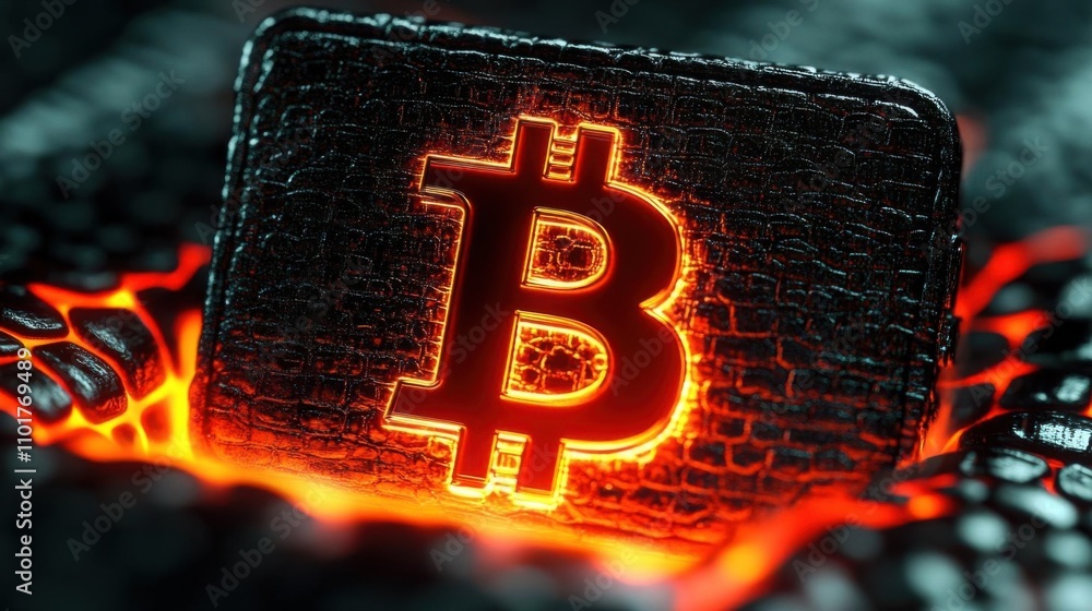 Poster vintage bitcoin wallet design glowing with secure digital layers and traditional patterns