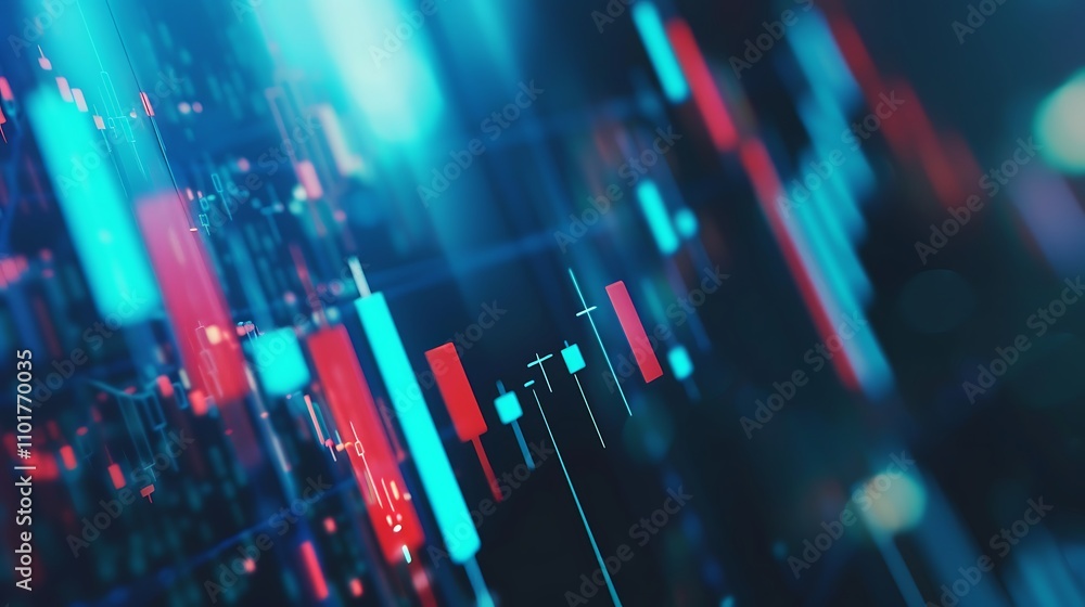 Poster a digital representation of financial market trends with candlestick charts and data visualization e