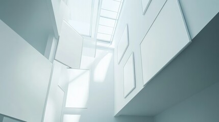 Fototapeta premium Art gallery of BLANK White art frames hanging from the ceiling