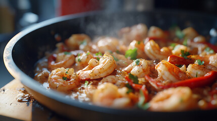 Spicy Shrimp Sizzle  Delicious Seafood Dish in Pan