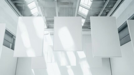Art gallery of BLANK White art frames hanging from the ceiling