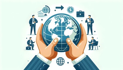 Flat Hands Holding Globe Floating Mid Air Symbolizing Global Community Growth Through ESG Compromise