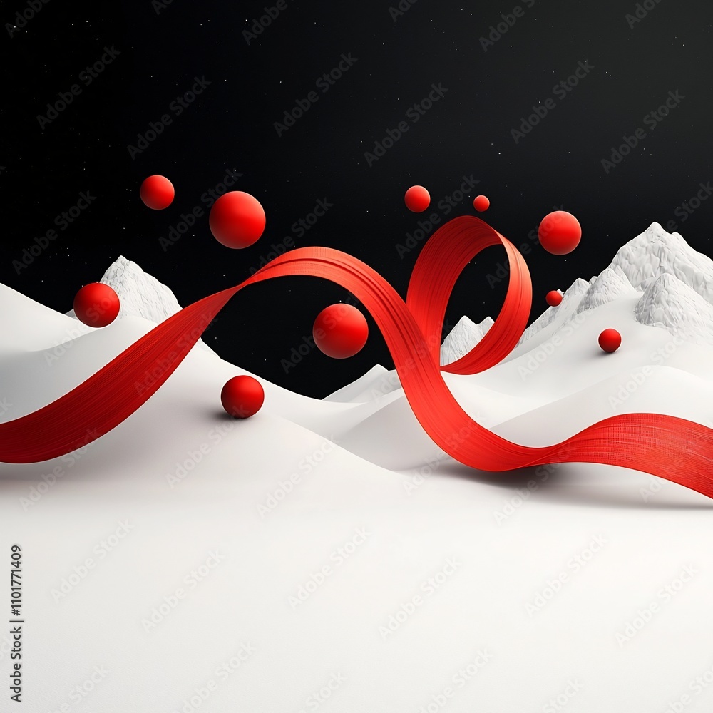 Poster captivating 3d digital art depicting an ethereal minimalist landscape with a black backdrop and a dy