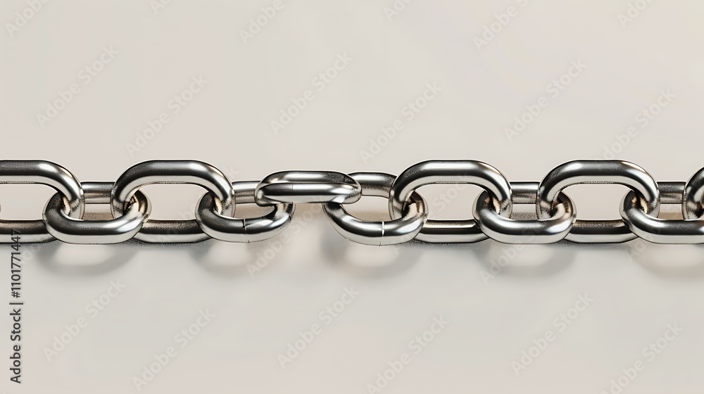 Poster a close-up view of a metallic chain link, showcasing its shiny surface and interlocking design.