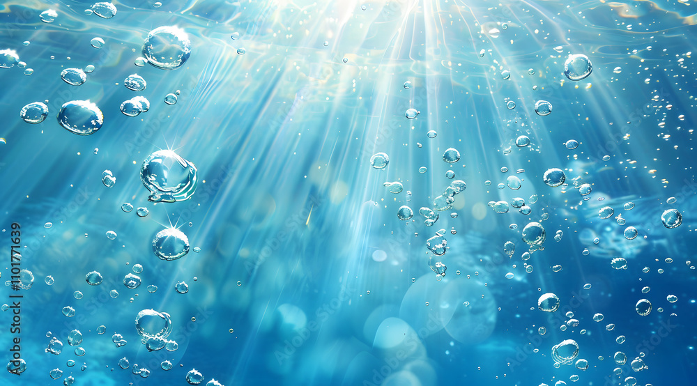 Aufkleber underwater scene with bubbles and light rays creating a serene atmosphere.