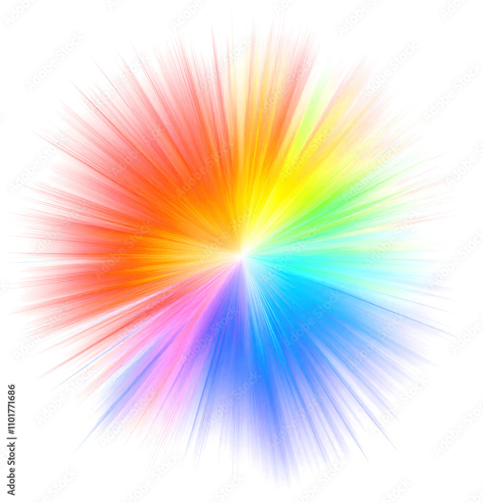 Poster a vibrant burst of rainbow colors radiates outward, creating a dynamic and visually striking display