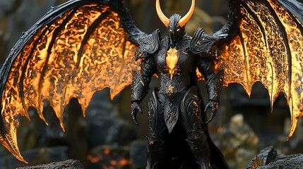 Demonic anime resin figure, featuring horns, fiery wings, and glowing orange accents