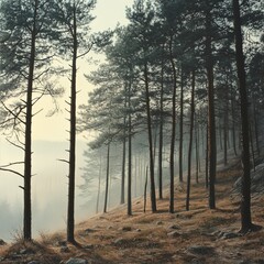 fog in a pine forest, in the Crimean mountains