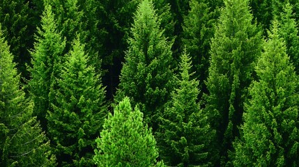Fototapeta premium Lush Evergreen Forest with Towering Coniferous Trees in a Serene Woodland Landscape
