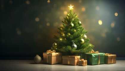 小さいクリスマスツリーとプレゼントボックス