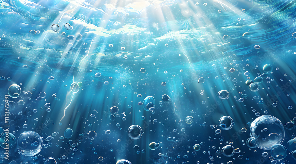 Aufkleber underwater scene with bubbles and light rays creating a serene atmosphere.