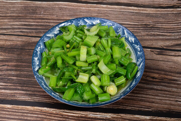 Stir-fried celery on a plate
