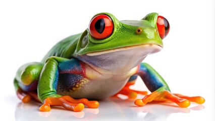 Stunning Red Eyed Tree Frog Isolated on White Background - Vibrant Colors, Nature Photography, Exotic Amphibian, Wildlife Art, Macro Photography, Animal Portrait, Tropical Species