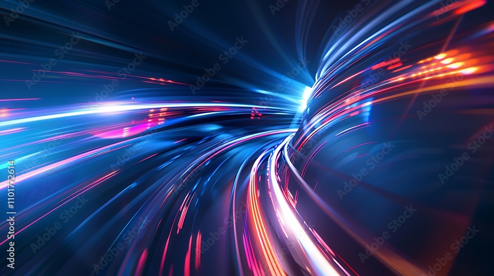 Poster a dynamic and colorful abstract representation of light trails conveying speed and motion.