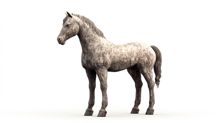 Fototapeta premium Horse, simple style, white background, a comma in the middle of an illustration of a horse sculpture, high resolution. The horse is made from stone and stands tall with its head raised. 