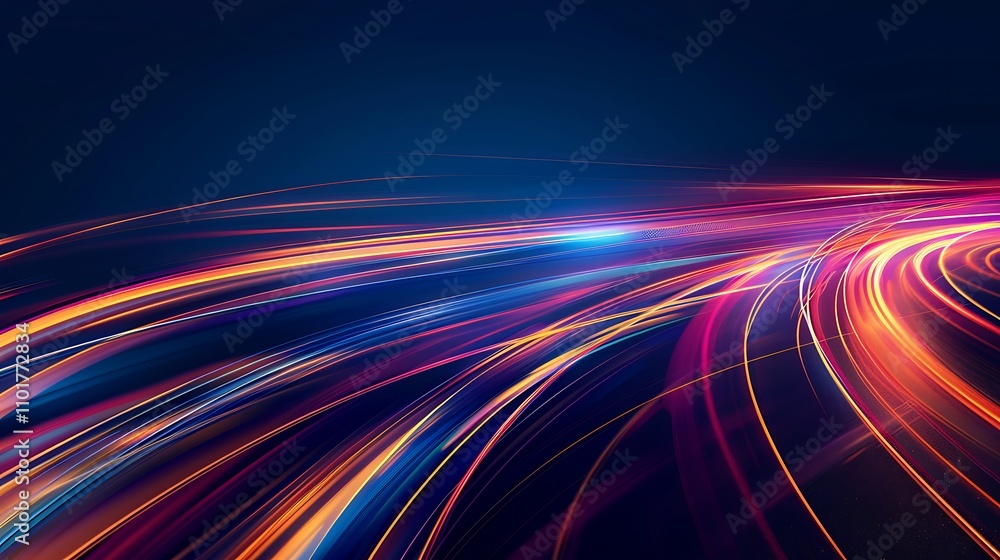 Poster a dynamic abstract background featuring vibrant light trails in various colors, creating a sense of 