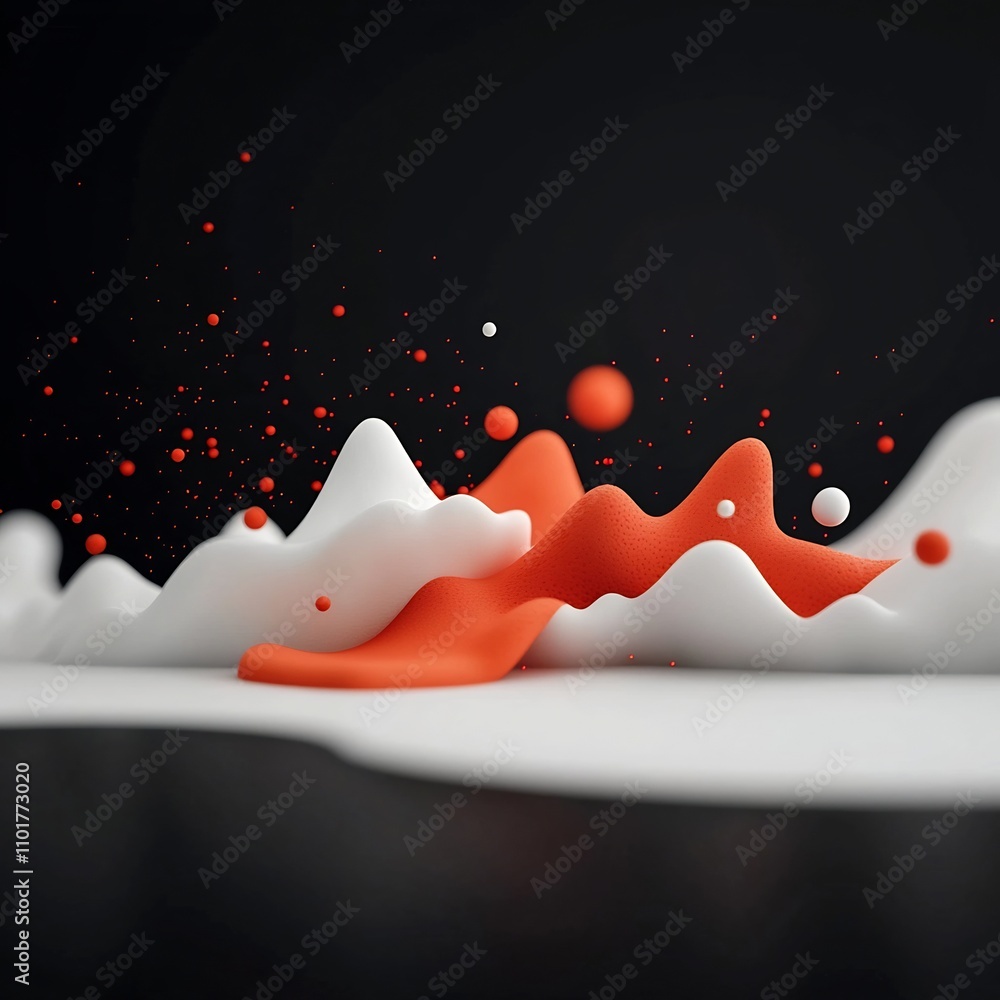 Aufkleber captivating 3d mountainous mirage crafted on an eerie black backdrop with flickering red dots and el