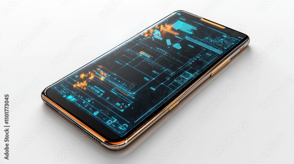 Poster Futuristic Smartphone Displaying Advanced Data Graphics
